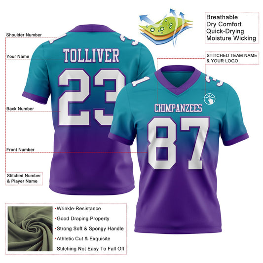 Custom Teal White-Purple Mesh Authentic Fade Fashion Football Jersey