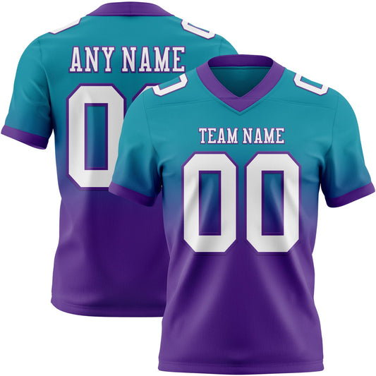 Custom Teal White-Purple Mesh Authentic Fade Fashion Football Jersey