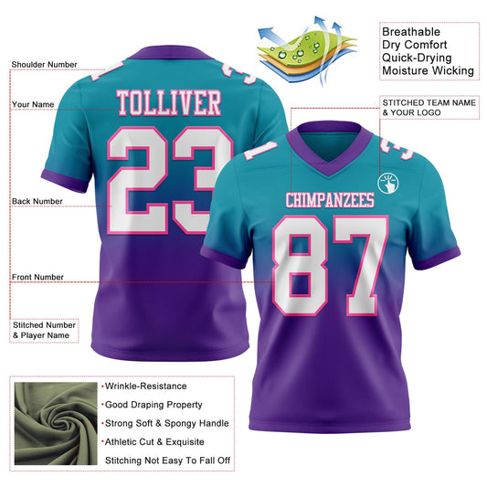 Custom Teal White Purple-Pink Mesh Authentic Fade Fashion Football Jersey