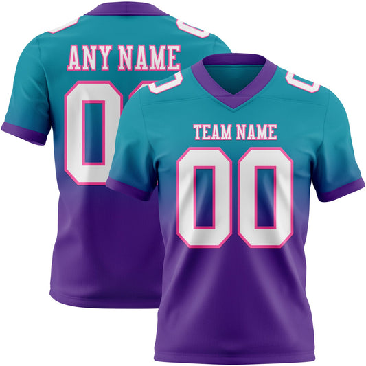 Custom Teal White Purple-Pink Mesh Authentic Fade Fashion Football Jersey