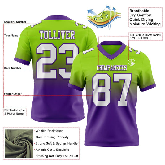 Custom Neon Green White-Purple Mesh Authentic Fade Fashion Football Jersey