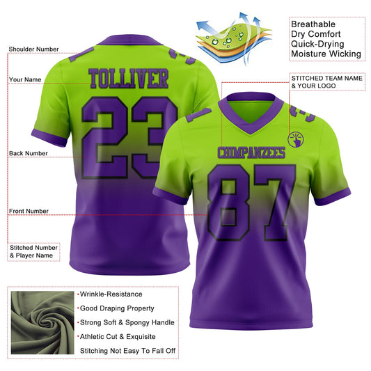 Custom Neon Green Purple-Black Mesh Authentic Fade Fashion Football Jersey