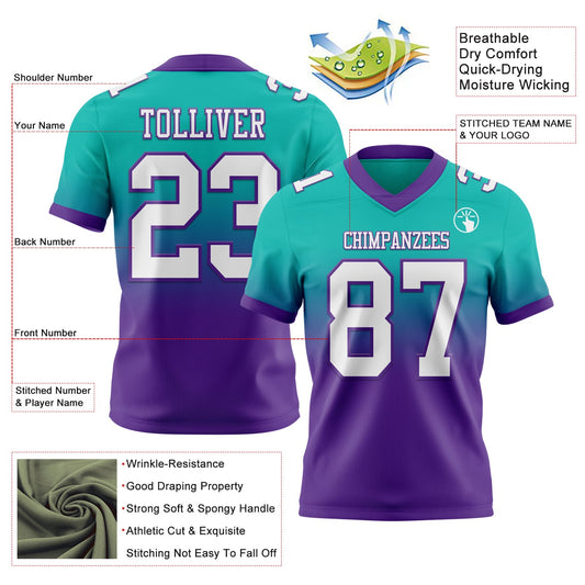 Custom Aqua White-Purple Mesh Authentic Fade Fashion Football Jersey