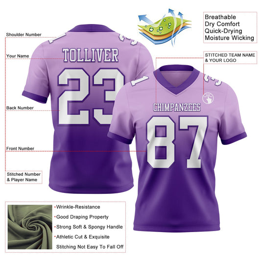 Custom Light Purple White-Purple Mesh Authentic Fade Fashion Football Jersey