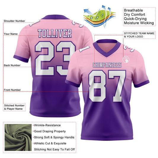 Custom Light Pink White-Purple Mesh Authentic Fade Fashion Football Jersey