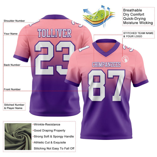 Custom Medium Pink White-Purple Mesh Authentic Fade Fashion Football Jersey