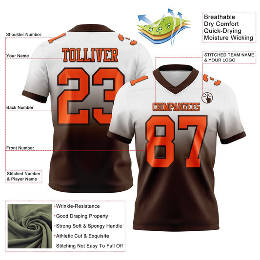 Custom White Orange-Brown Mesh Authentic Fade Fashion Football Jersey