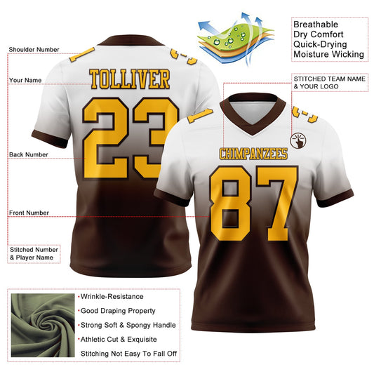Custom White Gold-Brown Mesh Authentic Fade Fashion Football Jersey