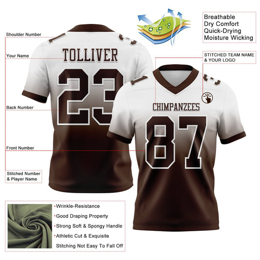 Custom White Brown Mesh Authentic Fade Fashion Football Jersey