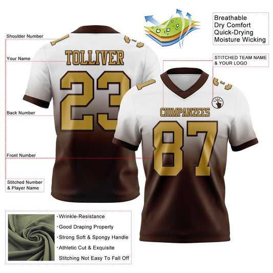 Custom White Old Gold-Brown Mesh Authentic Fade Fashion Football Jersey