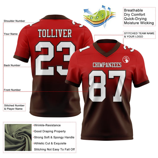 Custom Red White-Brown Mesh Authentic Fade Fashion Football Jersey
