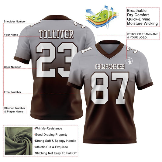 Custom Gray White-Brown Mesh Authentic Fade Fashion Football Jersey