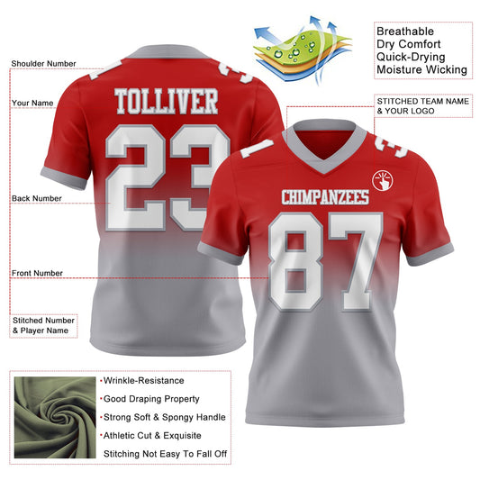 Custom Red White-Gray Mesh Authentic Fade Fashion Football Jersey
