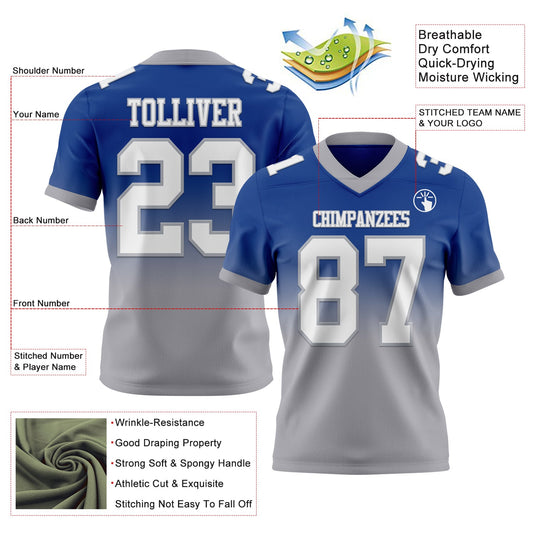 Custom Royal White-Gray Mesh Authentic Fade Fashion Football Jersey
