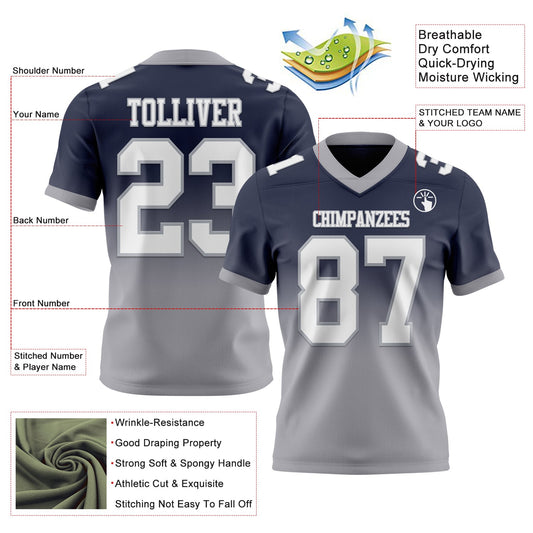 Custom Navy White-Gray Mesh Authentic Fade Fashion Football Jersey