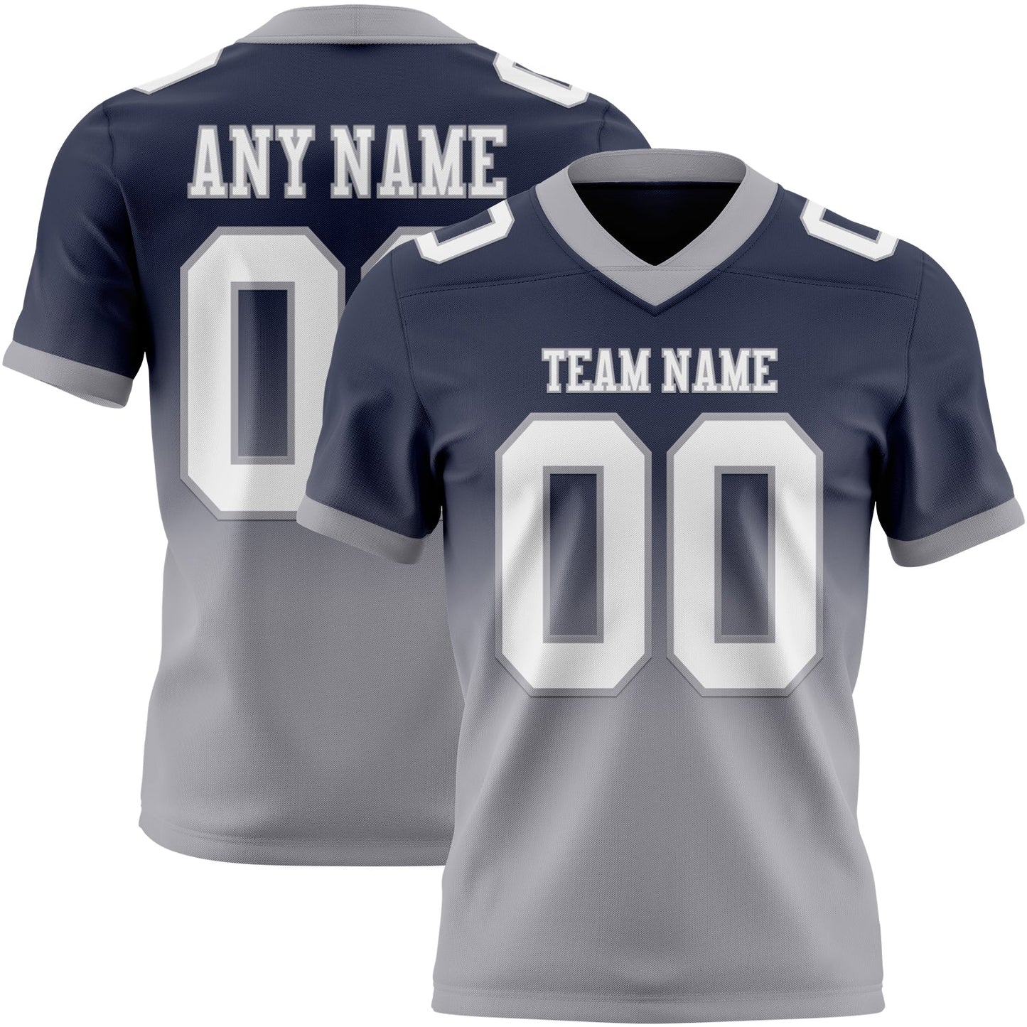 Custom Navy White-Gray Mesh Authentic Fade Fashion Football Jersey