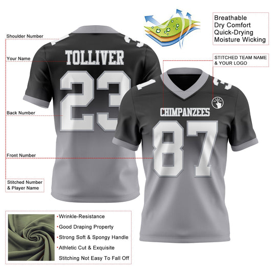 Custom Black White-Gray Mesh Authentic Fade Fashion Football Jersey