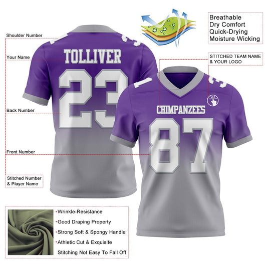 Custom Purple White-Gray Mesh Authentic Fade Fashion Football Jersey