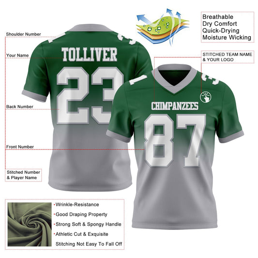 Custom Green White-Gray Mesh Authentic Fade Fashion Football Jersey