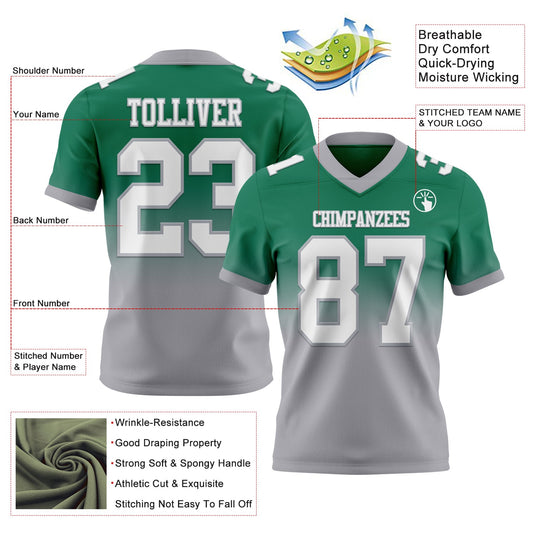 Custom Kelly Green White-Gray Mesh Authentic Fade Fashion Football Jersey