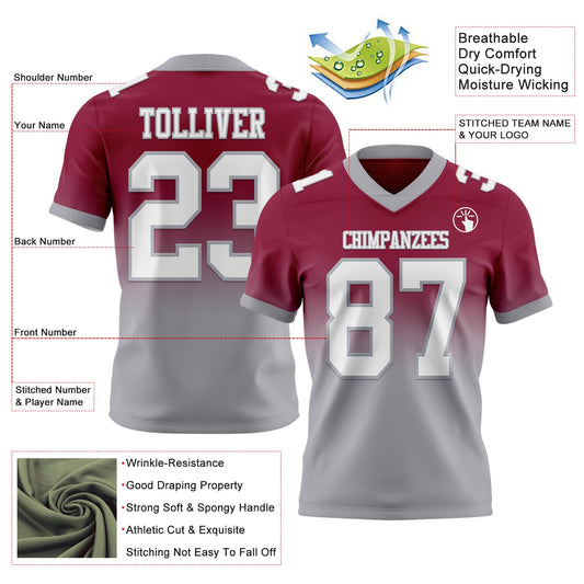Custom Maroon White-Gray Mesh Authentic Fade Fashion Football Jersey