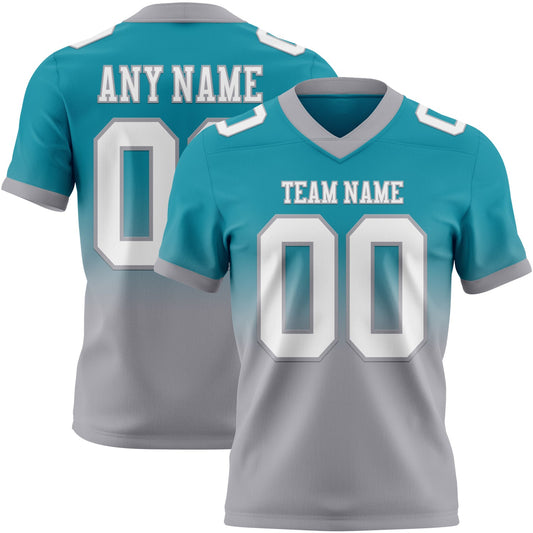 Custom Teal White-Gray Mesh Authentic Fade Fashion Football Jersey