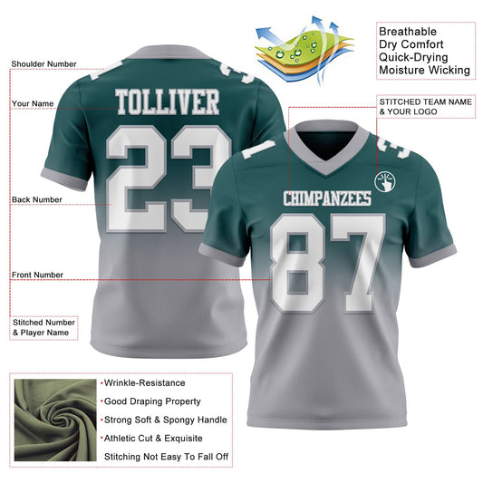 Custom Midnight Green White-Gray Mesh Authentic Fade Fashion Football Jersey