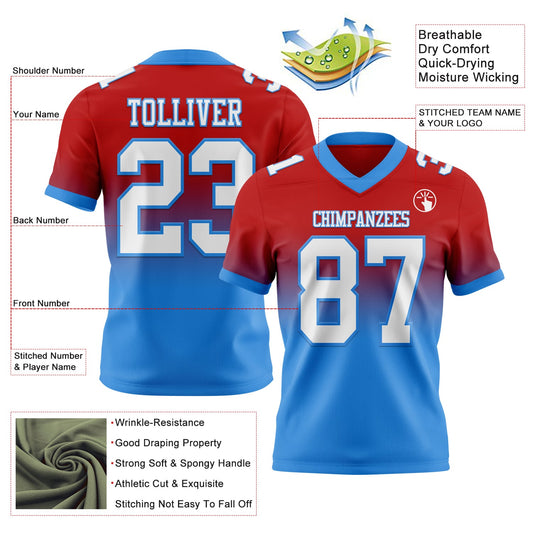 Custom Red White-Powder Blue Mesh Authentic Fade Fashion Football Jersey