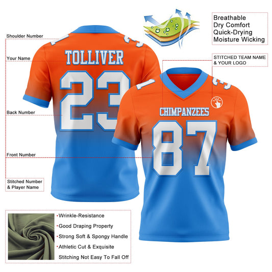 Custom Orange White-Powder Blue Mesh Authentic Fade Fashion Football Jersey