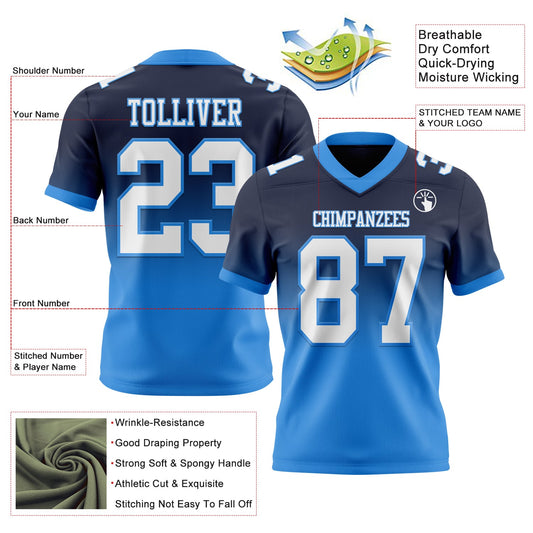 Custom Navy White-Powder Blue Mesh Authentic Fade Fashion Football Jersey
