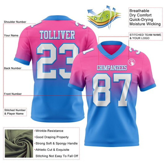 Custom Pink White-Powder Blue Mesh Authentic Fade Fashion Football Jersey