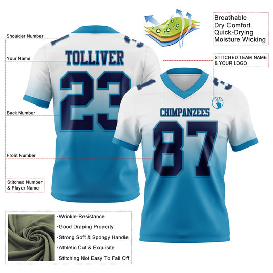 Custom White Navy-Panther Blue Mesh Authentic Fade Fashion Football Jersey