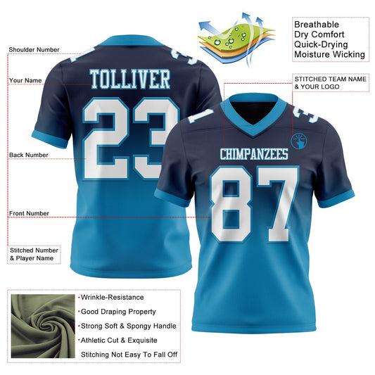 Custom Navy White-Panther Blue Mesh Authentic Fade Fashion Football Jersey