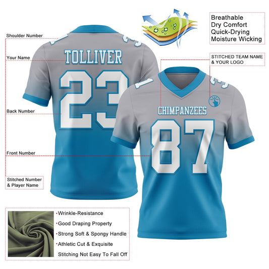 Custom Gray White-Panther Blue Mesh Authentic Fade Fashion Football Jersey