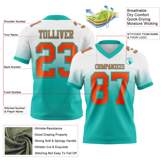 Custom White Orange-Aqua Mesh Authentic Fade Fashion Football Jersey