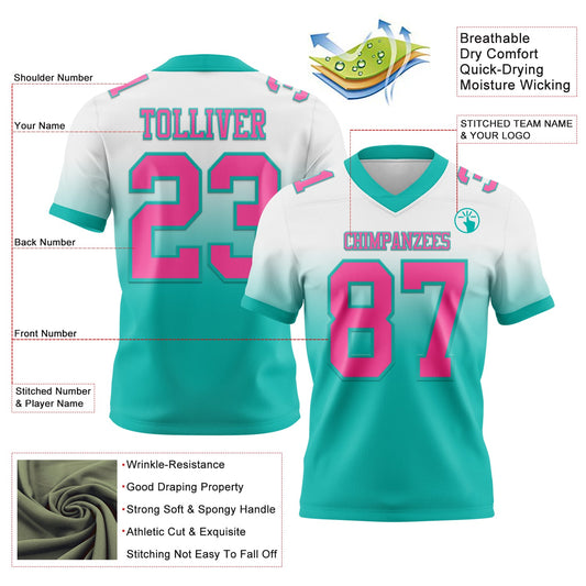 Custom White Pink-Aqua Mesh Authentic Fade Fashion Football Jersey