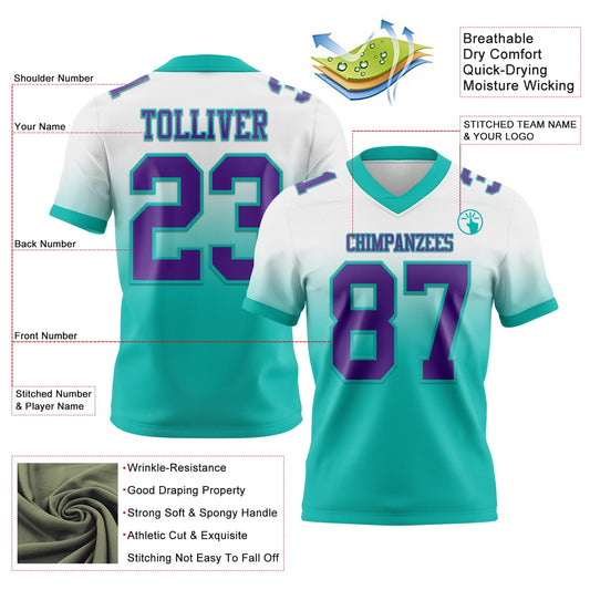 Custom White Purple-Aqua Mesh Authentic Fade Fashion Football Jersey