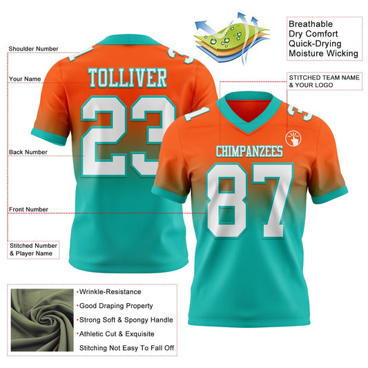 Custom Orange White-Aqua Mesh Authentic Fade Fashion Football Jersey