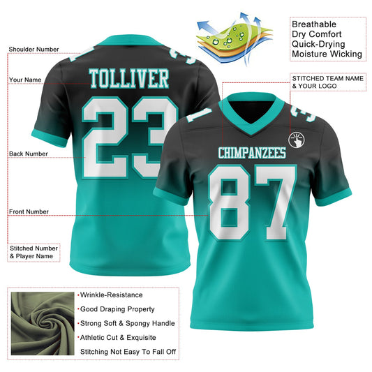 Custom Black White-Aqua Mesh Authentic Fade Fashion Football Jersey
