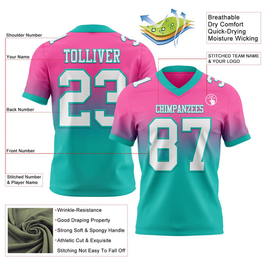 Custom Pink White-Aqua Mesh Authentic Fade Fashion Football Jersey