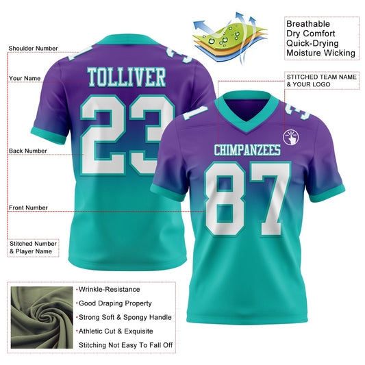 Custom Purple White-Aqua Mesh Authentic Fade Fashion Football Jersey