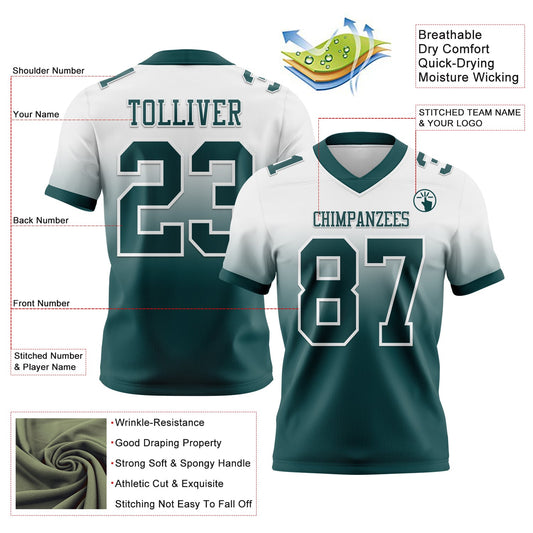 Custom White Midnight Green Mesh Authentic Fade Fashion Football Jersey