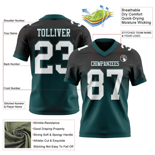 Custom Black White-Midnight Green Mesh Authentic Fade Fashion Football Jersey