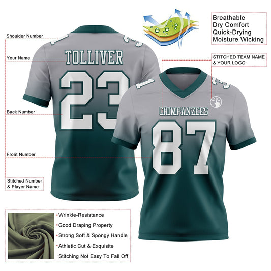 Custom Gray White-Midnight Green Mesh Authentic Fade Fashion Football Jersey