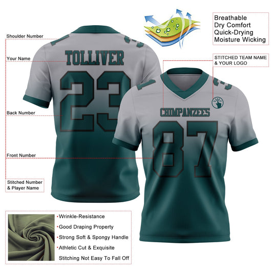 Custom Gray Midnight Green-Black Mesh Authentic Fade Fashion Football Jersey