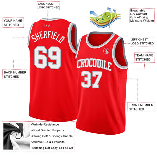 Custom Fire Red White-Gray Authentic Basketball Jersey