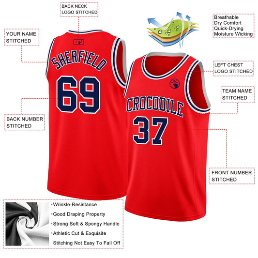Custom Fire Red Navy-White Authentic Basketball Jersey