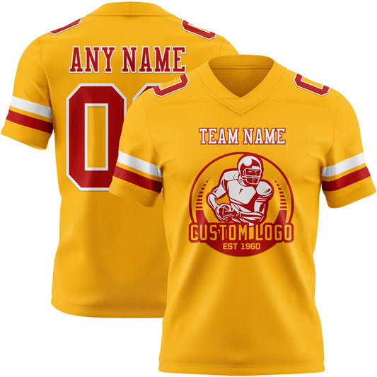Custom Gold Red-White Mesh Authentic Football Jersey