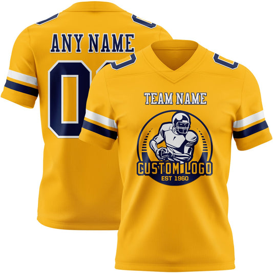 Custom Gold Nvay-White Mesh Authentic Football Jersey