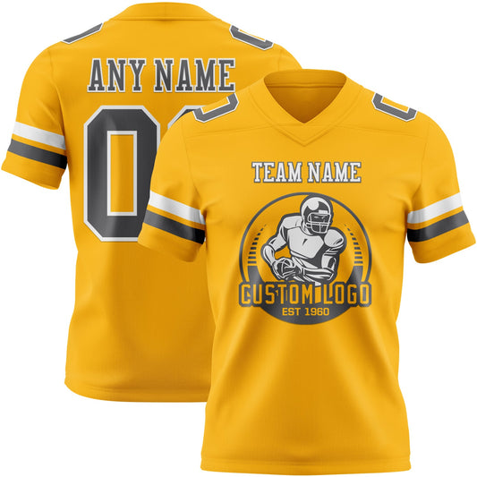 Custom Gold Steel Gray-White Mesh Authentic Football Jersey